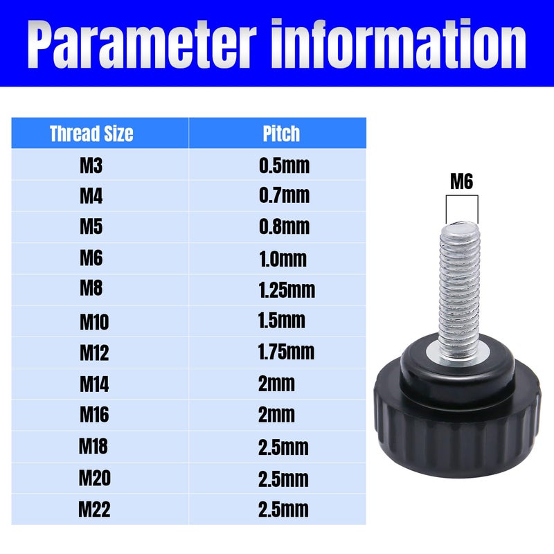 QIMAOO 8pcs Metric Male Thread Knurled, M6 x 10mm Black Thumb Screw Clamping Knobs Plastic Grip Threaded Knurled - Image 4